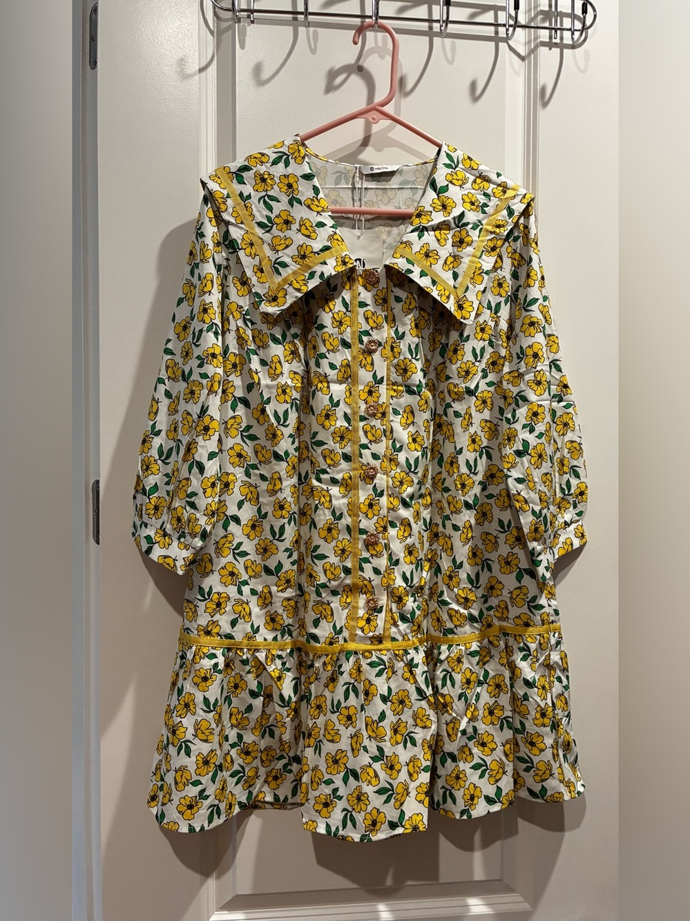 Wenrine Floral Yellow Sailor Dress NWT Small
